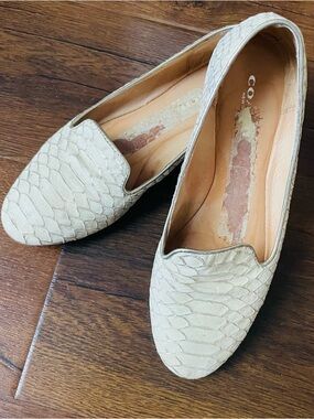 Coach Cream Snake-Embossed Leather Loafers